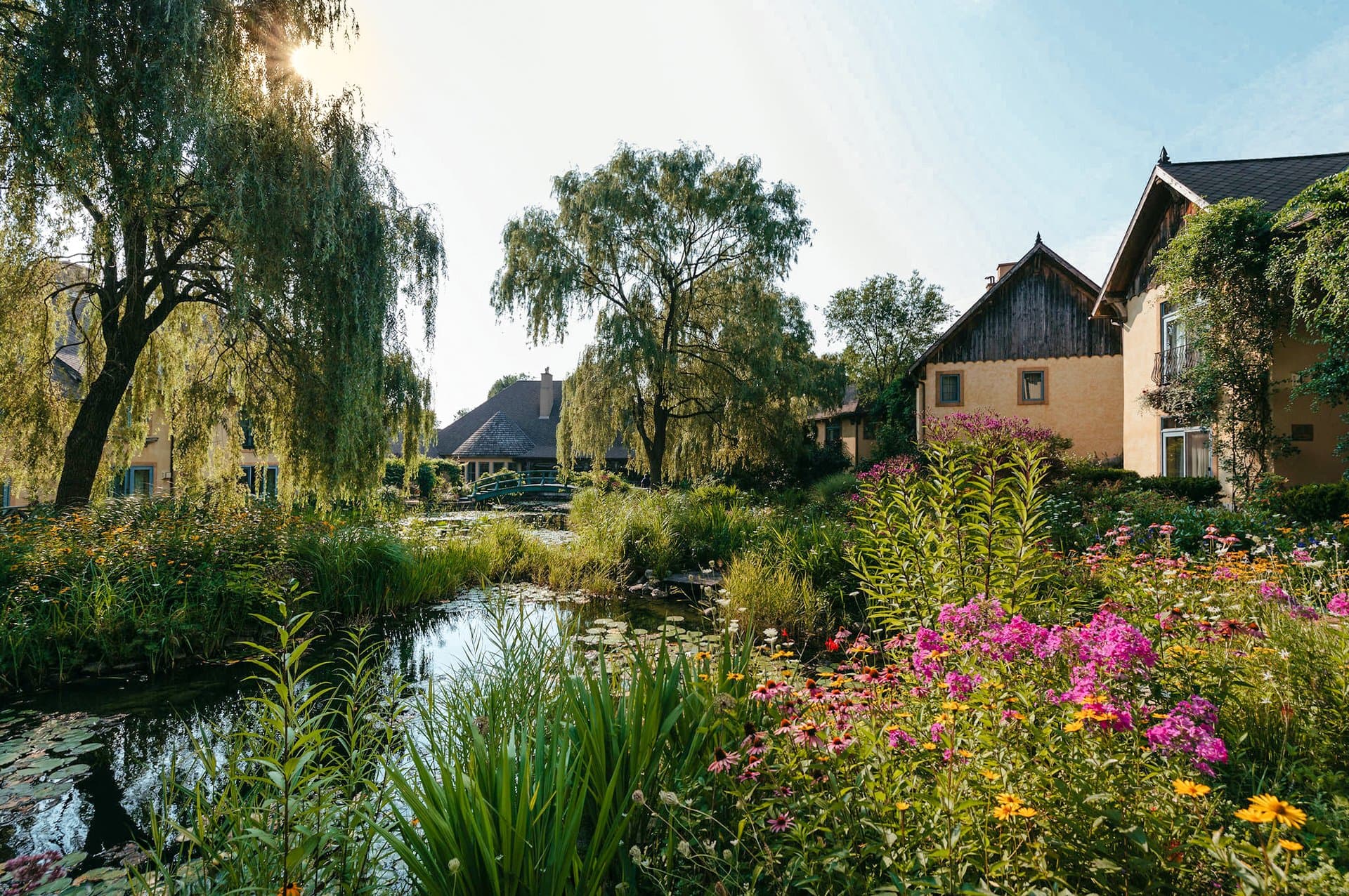 Mirbeau Inn & Spa Skaneateles Monet-style gardens and bridge